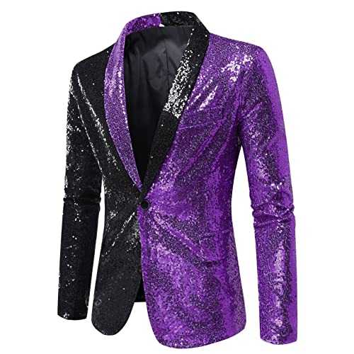 Blazers for Men UK Trend Comfortable Color Paired Sequins Party Suit Slim Fit Classic Long Sleeve Jacket Suit Lightweight Pocket Sports Suit