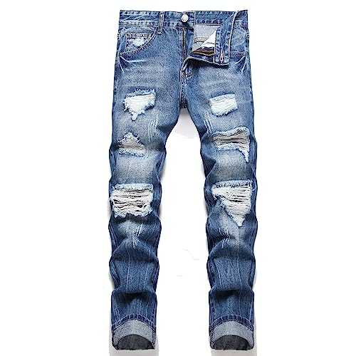 AITITIA Men's Ripped Regular Fit Jeans