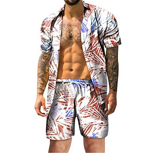 Track Suits for Men Set Loose Fit 3D Cute Summer Sets Short Sleeve Bowling Shirts for Men Funny Shrink-Less Holiday Tropical Sets Graduation Tank top Men Summer Outfits 2 Piece Set