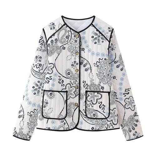 FunAloe Womens Quilted Jackets Floral Puffer Jacket Lightweight Cropped Coat Ladies Vintage Open Front Cardigan Patchwork Puffy Cotton Padded Winter Coats Warm Embroideried Shacket