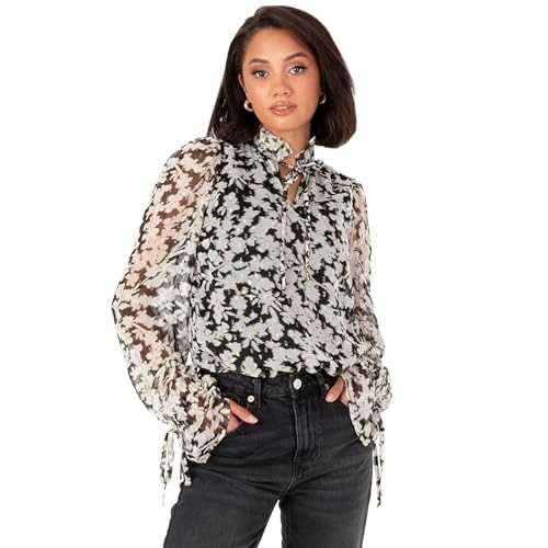 Lovedrobe Women's Neck Blouse Ladies Smart-Casual Top Long Sleeve Ruffle Cuffs Floral Print Keyhole Bow Tie Detail Office Wear