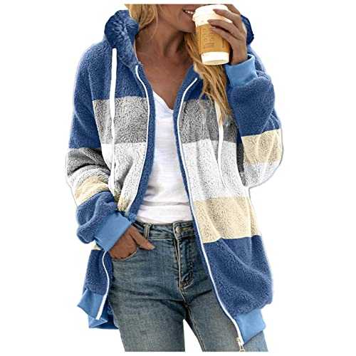 Vimoli Hooded Jacket Women's Teddy Fleece Coat Transition Jacket with Hood with Pockets Zip Autumn Winter Plush Jacket Fleece Jacket Winter Jacket Teddy Jacket Wool Coat Jacket Outwear