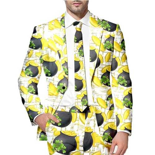 7X Rain Suit Mens St. Patrick's Day Festive Style All Over Printed Four Leaf Jacket Suit Mens Wedding Attire