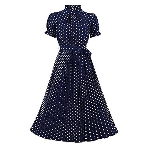 Wellwits Women's Polka Dots Pleated Midi Vintage Cocktail Formal Dress