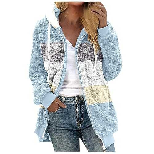 FunAloe Fleece Jacket Oversized Hoodie Fluffy Coat Winter Jackets For Women Uk Zip Up Hoodies For Women Uk Christmas Jumper Women Casual Plus Size Drawstring Long Sleeves Thickened Hooded