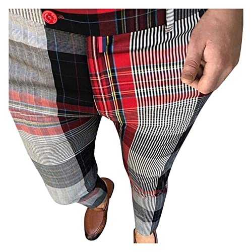 Mens Stretch Chino Trousers Designer Slim Fit Plaid Suit Trousers Men Comfortable Golf Pants Business Office Work Pants Dress Pants Flat Front Checked Pattern Pencil Pants Smart Casual Formal Pants