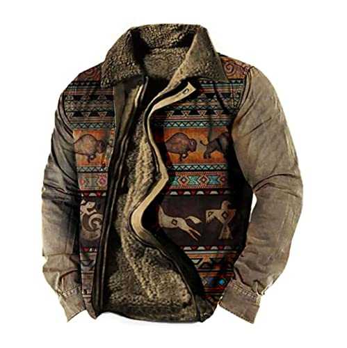 CRITOR Mens Vintage Sherpa Trucker Jacket Men Plaid Fleece Lined Thick Winter Coat Western Fur Neck Aviator Pilot Jackets