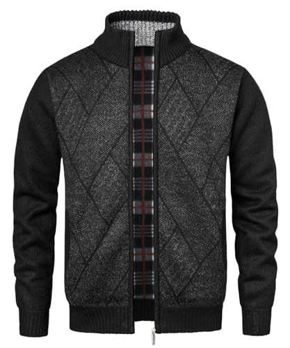 Btmpmcs Men's Casual Knitted Cardigan Thick Sweater Stand Collar Full Zip Up Fleece Lined Warm Jumpers Outdoor Autumn Winter Coat Classic Gentleman Knitwear Outerwear Jacket