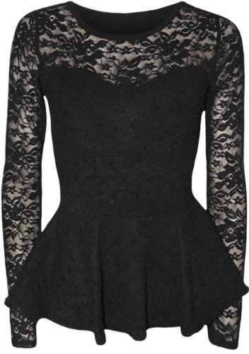 WearAll Womens Peplum Popcorn Lace Sequin Long Sleeve Ladies Bodycon Party Top - Sizes 8-14