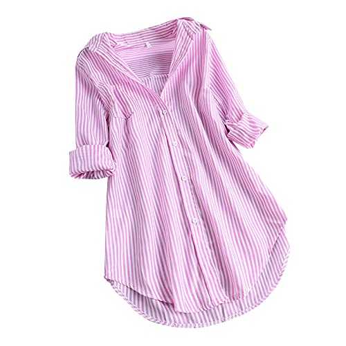Turn-Down Collar Button Top Blouse Stripe Shirts Long Sleeve Women Loose Women's Blouse Long Sleeve Tops Ladies Crew Neck T Shirt Tops Friendship Gifts for Women Amazon Outlet Clearance UK