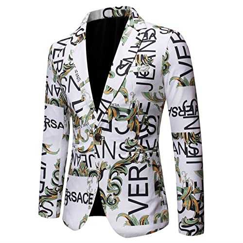 Sanykongy Men's Suit Party Coat Slim Fit Blazer One Buttons Suit 3D Floral Print Painting Blazers Jacket