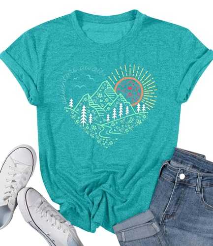 Women Adventure Outdoor Graphic Shirts Kindness Heart Printed Tops Workout Hiking Mountain Tshirts Nature Travel Tees