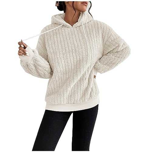 Fluffy Hoodie Women, Fuzzy Fleece Pullover Sherpa Hooded Sweatshirt Women Winter Warm Teddy Soft Jumper Plush Comfy Hoodies Ladies Casual Loose Thick Sweatshirts Tops Plus Size