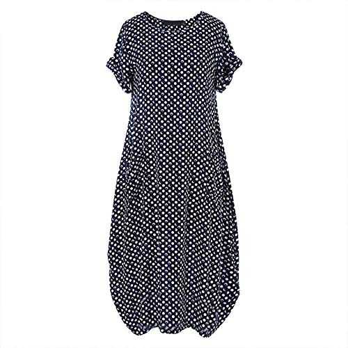 AMDOLE Linen Dresses for Women UK Sleeve Neck Round Women Polka Print Women's Dress Summer Dresses for Women