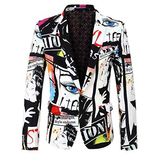 CARFFIV Men Fashion Print Slim Fit Blazer Suit Jacket for Party,Wedding,Banquet,Prom