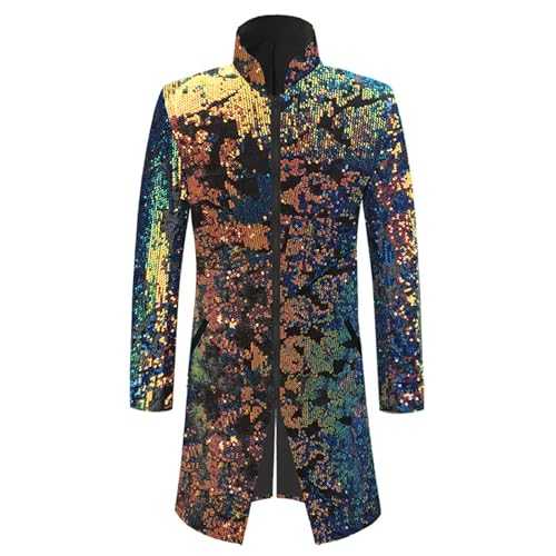 Mens Suit Big and Tall Mens Sequin Dress Stage Catwalk Costume Medium Length Suit Suit Suit Mens Business Suit