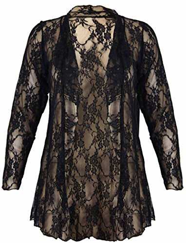 New Womens Plus Size Floral Pattern Lace Cardigan Long Sleeve Womens Waterfall Open Top