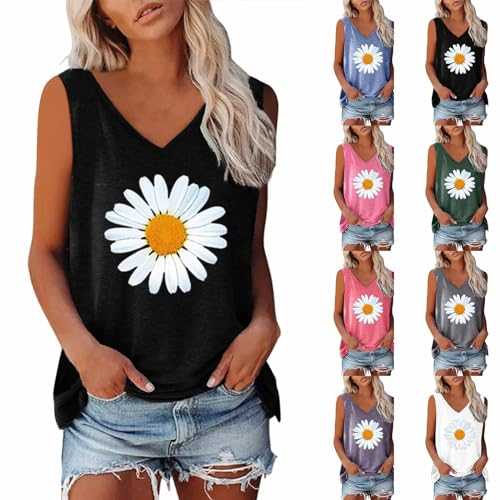 Vests for Women Clearance Summer Tops V Neck Sleeveless T Shirts Flower Print Blouses Ladies Classic Undershirt Loose Casual Vest Tops Lightweight Vest Tank Tops Plus Size Tunic Tops