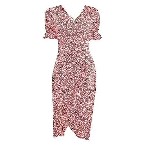 AMDOLE Fancy Dress for Adults Women's V Neck Fragmented Flower Hem Irregular Floral Print Button Waist Dress Womens Dresses