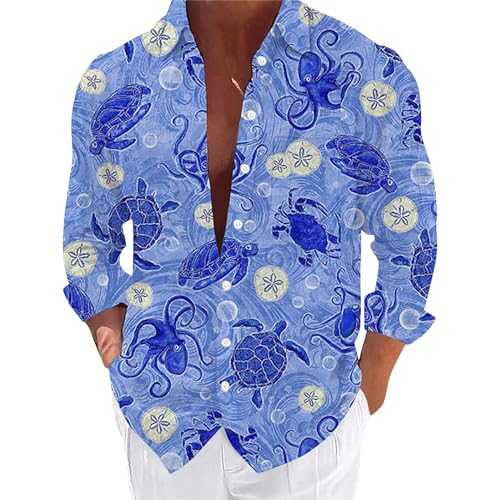 Men's Ocean Shirts Long Sleeve Casual Button Down Beach Flower Shirt and Long Suits Mens Trunks Mens Tall A Shirts