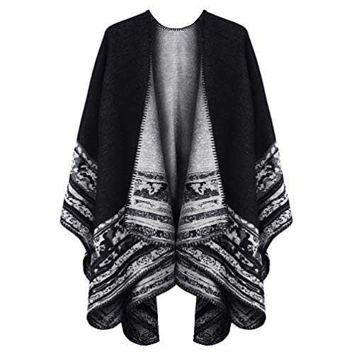OOPOR Winter Shawl Wraps Poncho Cape - Women’s Warm Open Front Printed Reversible Oversized Blanket Cardigan Fashionable Elegant Knitted Fall Wool Spinning Plaid Sweater Fleece Scarf Coat