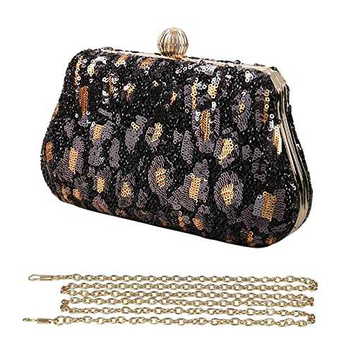 CORIOS Sparkly Sequin Evening Bag for Women Fashion Leopard Print Shoulder Bag Party Prom Handbag Bridal Wedding Purse Elegant Crossbody Bag for Wedding Cocktail Party Banquet Prom