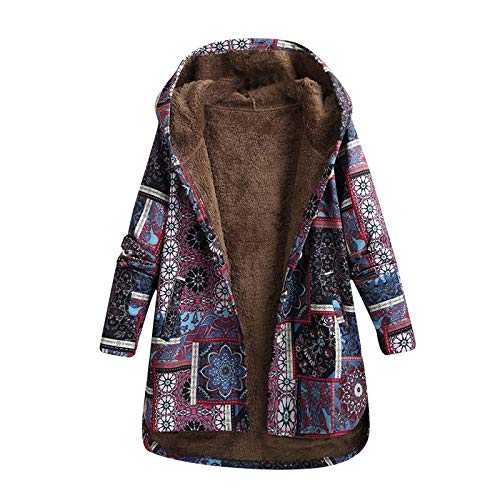 LOSVIP Women's Boho Colourful Coat with Inner Fleece Winter Jacket, Women's Oversized Polka Dot Hooded Jacket with Stripes, Winter Jacket, Vintage Boho Winter Coat