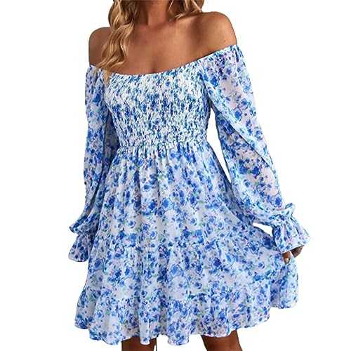 AMDOLE Linen Dresses for Women UK Elegant Waisted Leaf Printed Long Sleeved Midi Dress Maxi Dresses for Women UK