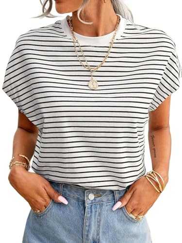SOFIA'S CHOICE Women's Striped Batwing Cap Sleeve T Shirts Summer Crew Neck Tee Top