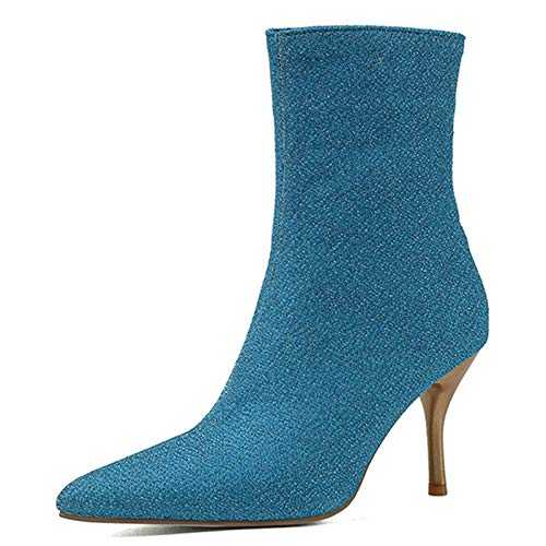 Women Dressy Ankle Boots with Bling Materail and Thin Heel