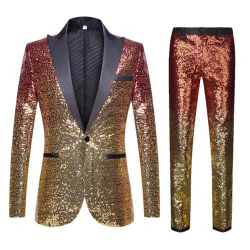 Men Sequin Suit 2 Piece Gold/Silver/Purple Singer Host Stage Performance Dress Gradient Blazer Jacket Pant