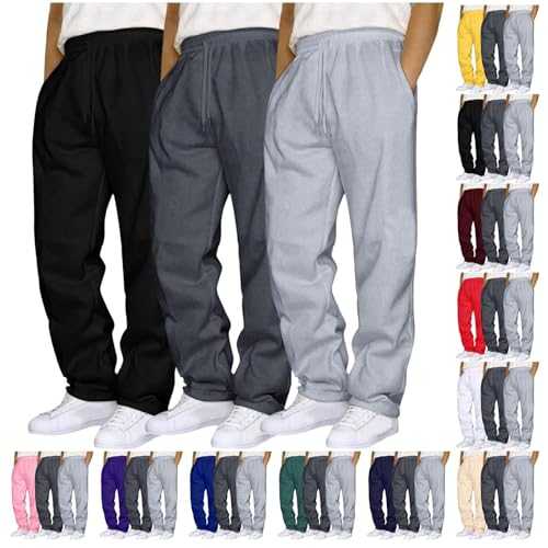3 Pack Mens Sport Pants Oversized Solid Sweatpant Tracksuit Bottoms Warm Trouser for Winter Elastic Waist Track Pants for Outdoor Sweatpants with Pockets Comfort Soft lghtweight Trousers