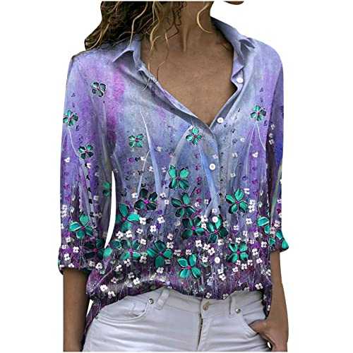 AMhomely Women Shirts and Blouse Sale Clearance,Ladies Fashion Summer V-Neck Short Sleeve Print Casual T-Shirt Blouse Elegant Tunic Shirts Tops Office UK Size S-5XL Shipping 7 Days