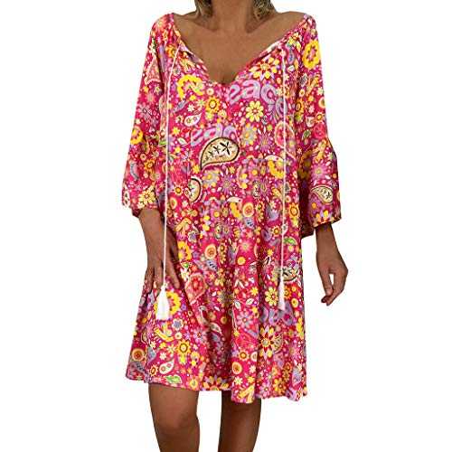 Skang dresses for women UK Loose Quarter Summer Floral Dress Ladies Print Three Women's Dress Sleeve Women's Dress Baggy dress