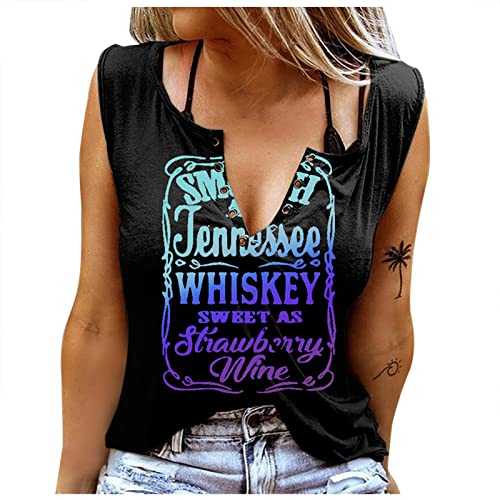 AMhomely Vest Tops Women UK Casual Spring Summer Tops Loose Sleeveless Y2K Camisole Blouse Letter Printing V-Neck Tank Tops Tees Blouse Basic Cami Shirts Going Out Tunic Ladies Outfits