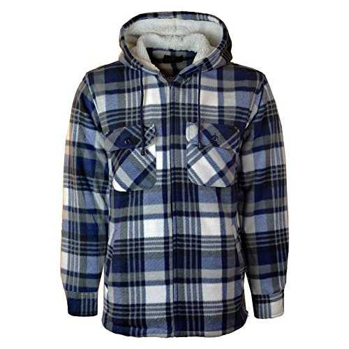MyShoeStore Mens Padded Shirts Lumberjack Collared Hooded Flannel Check Jacket Thick Quilted Work Wear Warm Thermal Fleece Fur Lined Top Casual Coat