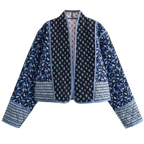 Yimoon Ladies Lightweight Floral Print Short Padded Open Front Winter Quilted Jacket Outwear