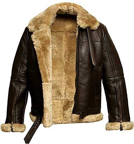 Mens Raf Aviator Leather Jacket Real Shearling Genuine Sheepskin B3 Bomber Flight Flying Winter Coat WW2 - Brown
