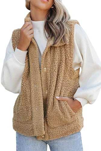 Sherpa Fleece Vest with Pockets Jacket Cozy for Winter Fall Cardigan
