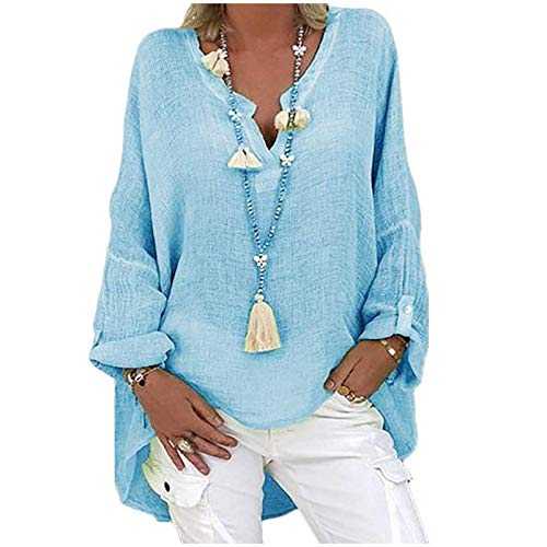Summer Cotton Linen Tops for Women UK Flowy Flare Long Sleeve V Neck Loose Blouse Dressy Ligntweight Plus Size Shirts Oversized Tees Dressy Blouses Office Work Casual Blouse