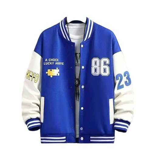 YJHLY Men'S Jackets Men'S Bomber Jacket Streetwear Hip Hop Vintage Letter Embroidery Patchwork Baseball Jacket Cotton College Coats Outwear