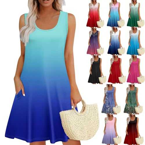 Summer Dresses for Women Beach Casual Sundress Sleeveless Tankini Top Floral Printing Without Bag V Neck Swing Summer Dresses Loose Vintage Wedding Guest Dress Plus Size Birthday Gifts