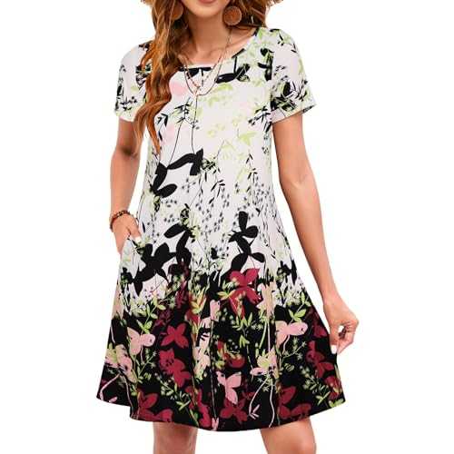 Sherosa Women's Christmas Print Casual Long Sleeve Tunic Dress with Pockets