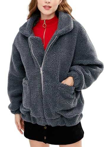 Women Crop Faux Fur Coat Lapel Full Zip, Long Sleeve Sherpa Faux Fuzzy Teddy Fluffy Zip Lapel Jackets