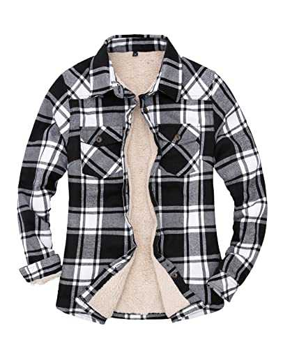 ThCreasa Womens Sherpa Lined Flannel Jacket with Hand Pockets, Plaid Button Down Fuzzy Shirt Jackets