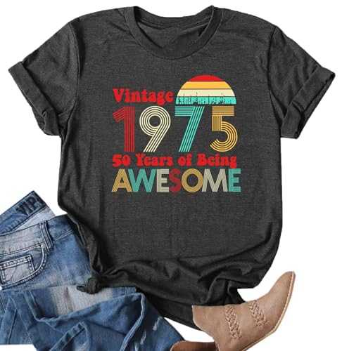 Birthday T-Shirts for Women for 50th Birthday Vintage 1974 Shirt with Graphic Casual Birthday Gifts Blouse Tops