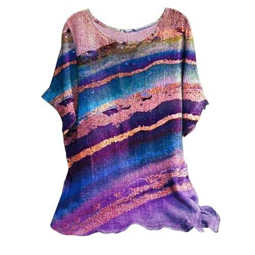 VEMOW Women T Shirts Vintage Leaf Butterfly Print Round Neck Short Sleeve Blouse Summer Loose Casual Tee Shirt Women's Retro Geometric Print Tunic Tops