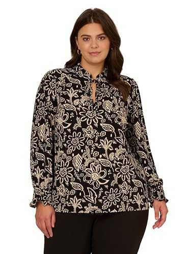 Adrianna Papell Women's Ruffle Tieneck Long Sleeve Top Ruffle Tieneck Long Sleeve Top