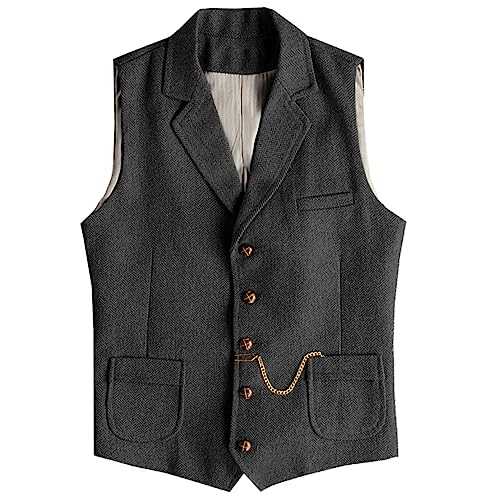 AeoTeokey Men's Western Herringbone Tweed Suit Vest Wool Slim Fit Waistcoat