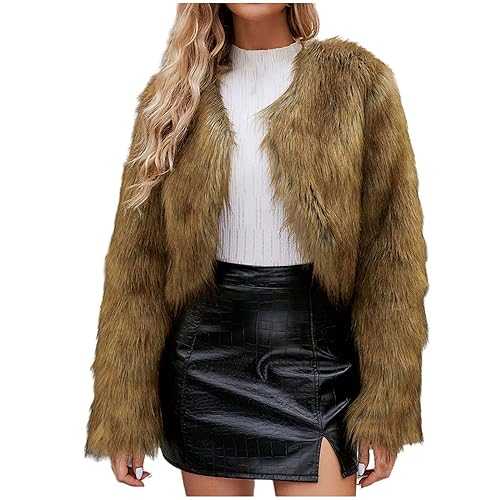 Cropped Faux Fur Jacket for Women Clearance Ladies Faux Fur Wool Coat New Fall Winter Long Sleeve Coat Warm Thicked Jacket Furry Faux Fur Fashion Shaggy Casual Slim Overcoat S-3XL Today's Deals